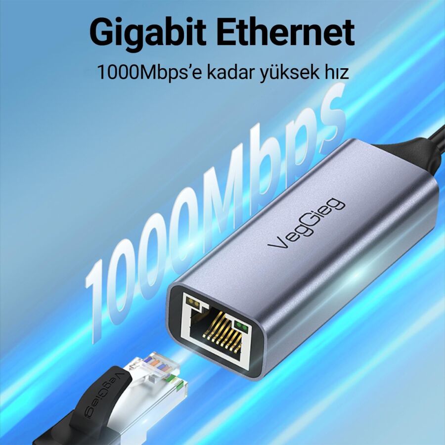 VegGieg USB 3.0 Gigabit 1000Mbps RJ45 Ethernet Dönüştürücü Adaptör - 4