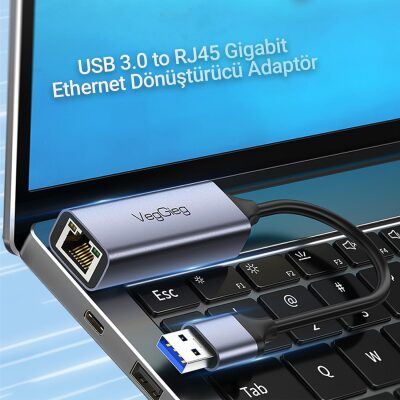VegGieg USB 3.0 Gigabit 1000Mbps RJ45 Ethernet Dönüştürücü Adaptör - 5