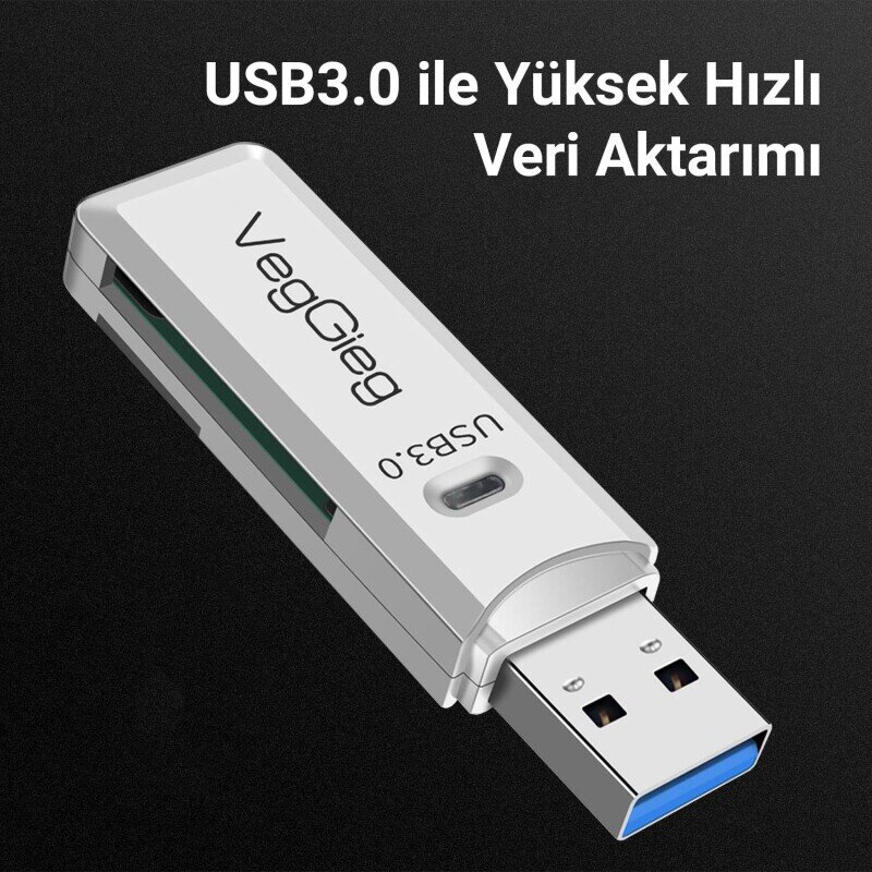 VegGieg USB 3.0 SD ve Micro SD Hafıza Kart Okuyucu Beyaz - 3