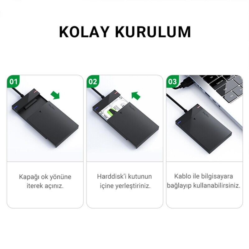 VegGieg USB 3.0 Type-C 2.5" inch SATA SSD Hard Disk Kutusu - 4