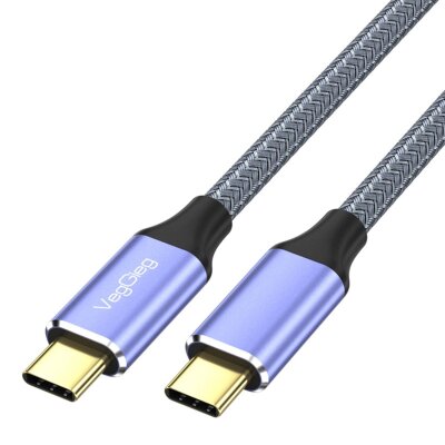Veggieg USB 3.1 Gen 2 100W PD Type-C to Type-C Kablo 10Gbps Veri 4K@60Hz Görüntü ve Hızlı Şarj Desteği 1 Metre - 1