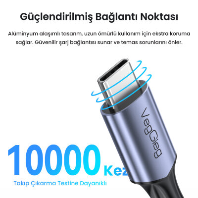 Veggieg USB 3.2 Gen 2 Type-C Uzatma Kablosu USB-C 100W 10Gbps 4K 60Hz 3 Metre - 5