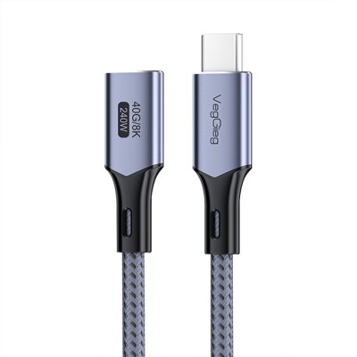 Veggieg USB 4.0 240W 40Gbps E-Mark Thunderbolt 4 8K 60Hz Type-C Uzatma Kablosu 1 Metre 
