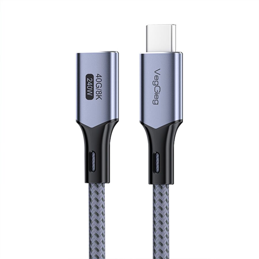 Veggieg USB 4.0 240W 40Gbps E-Mark Thunderbolt 4 8K 60Hz Type-C Uzatma Kablosu 1 Metre - 1