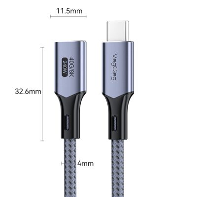 Veggieg USB 4.0 240W 40Gbps E-Mark Thunderbolt 4 8K 60Hz Type-C Uzatma Kablosu 1 Metre - 4