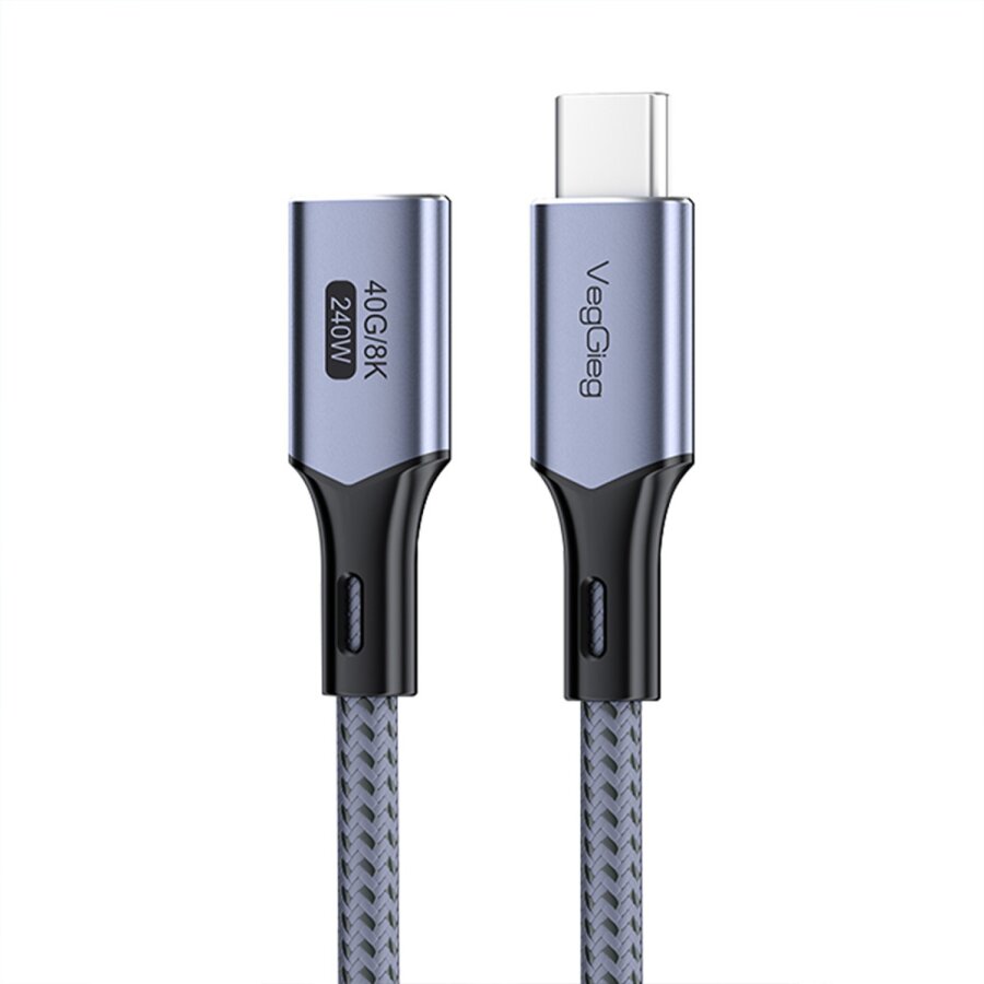 Veggieg USB 4.0 240W 40Gbps E-Mark Thunderbolt 4 8K 60Hz Type-C Uzatma Kablosu 50 CM - 1