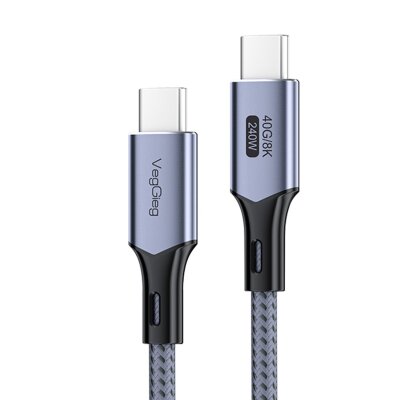 Veggieg USB 4.0 240W PD 40Gbps 8K 60Hz E-Mark Çipli Thunderbolt 4 Uyumlu Type-C to Type-C Görüntü Hızlı Şarj ve Data Aktarım Kablosu 1 Metre 