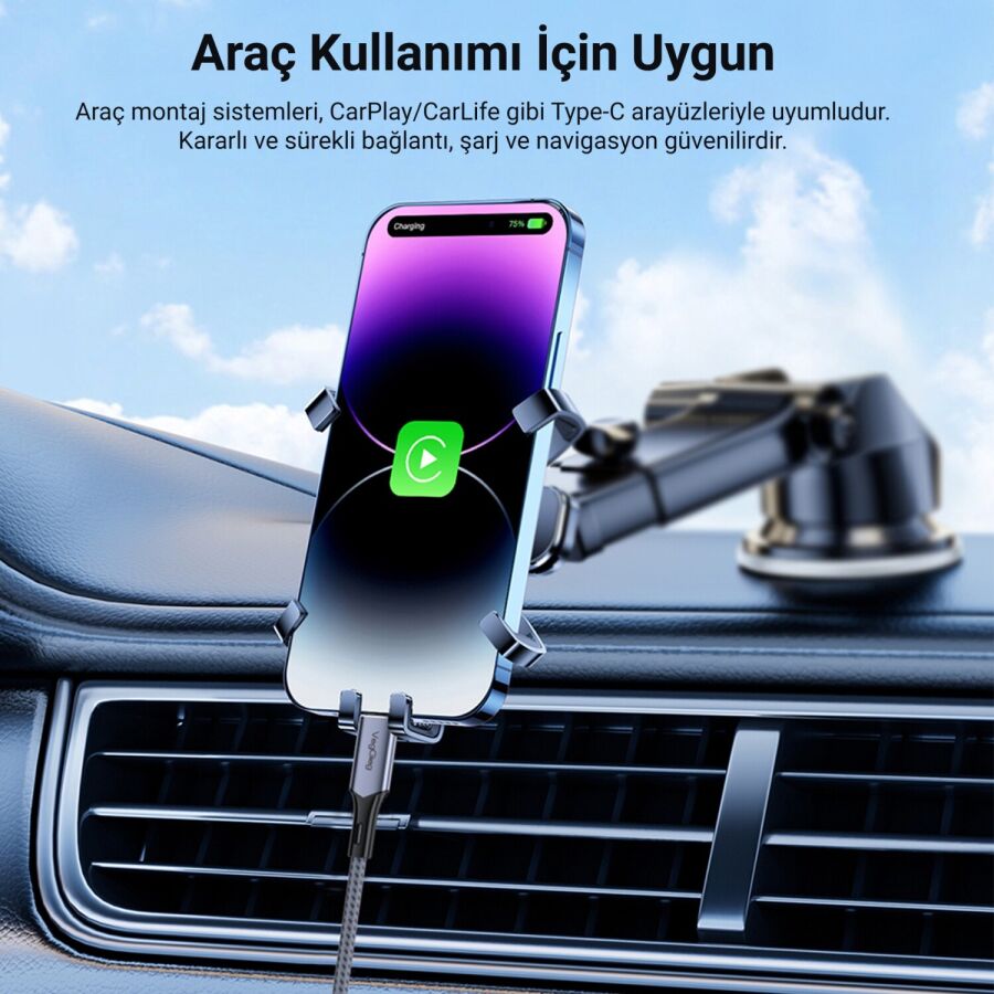 Veggieg USB 4.0 240W PD 40Gbps 8K 60Hz E-Mark Çipli Thunderbolt 4 Uyumlu Type-C to Type-C Görüntü Hızlı Şarj ve Data Aktarım Kablosu 2 Metre - 3