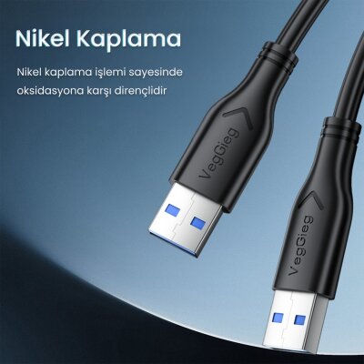 VegGieg USB-A Male to Male Uzatma USB 3.0 Kablo 1.5 Metre - 3