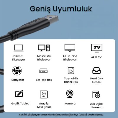 VegGieg USB-A Male to Male Uzatma USB 3.0 Kablo 1.5 Metre - 7