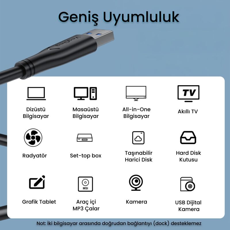VegGieg USB-A Male to Male Uzatma USB 3.0 Kablo 1.5 Metre - 7