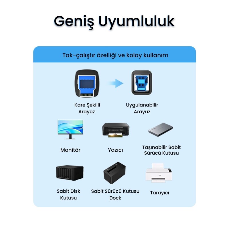 VegGieg USB A Printer Tarayıcı Yazıcı Data Kablosu 3 Metre - 6