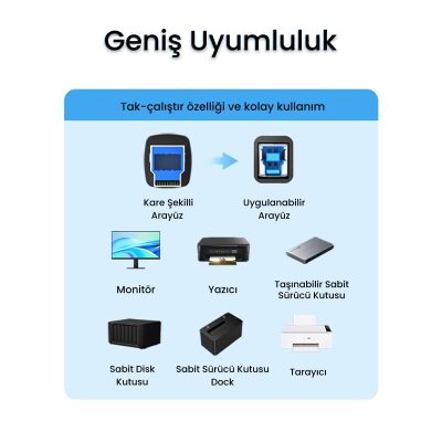 VegGieg USB A Printer Tarayıcı Yazıcı Data Kablosu 3 Metre - 6