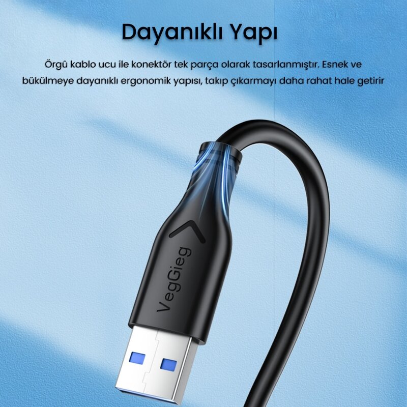 VegGieg USB A Printer Tarayıcı Yazıcı Data Kablosu 5 Metre - 3