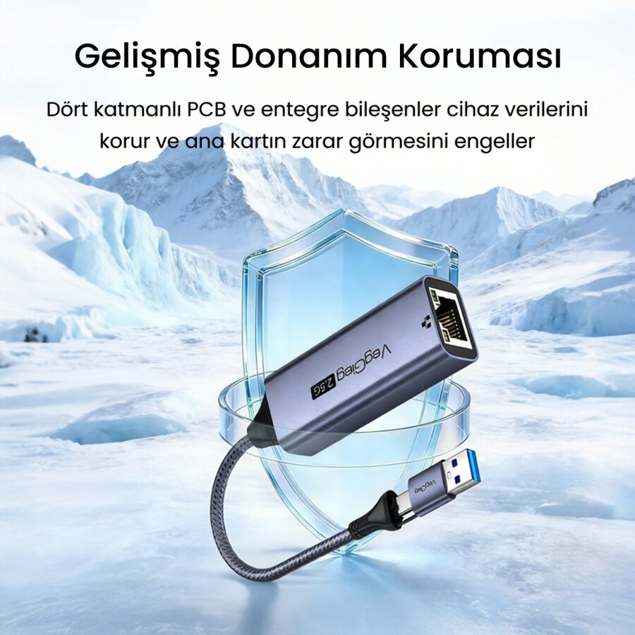 VegGieg USB-A ve Type-C 2.5G Gigabit Ethernet Dönüştürücü Ağ Adaptörü - 3