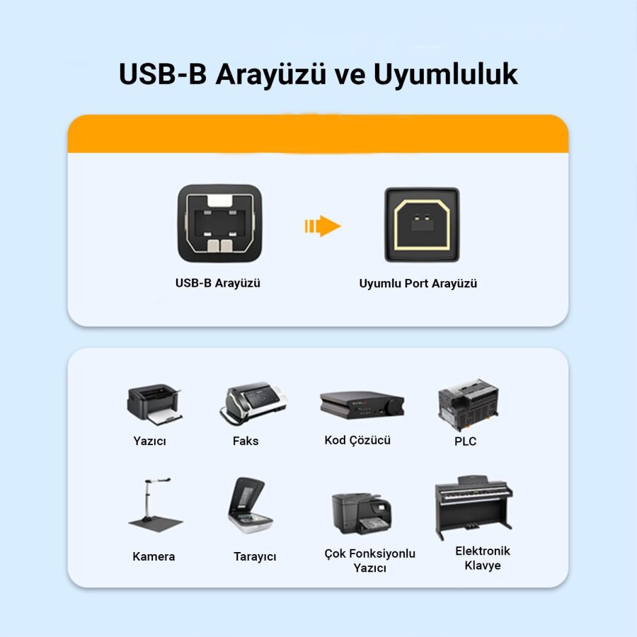 VegGieg USB B Printer Tarayıcı Yazıcı Data Kablosu 5 Metre - 5