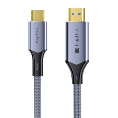 Veggieg USB-C to HDMI Kablo 8K@60Hz 4K@240Hz 48Gbps HDR 3D Destekli Örgülü Görüntü Aktarım Kablosu 2 Metre