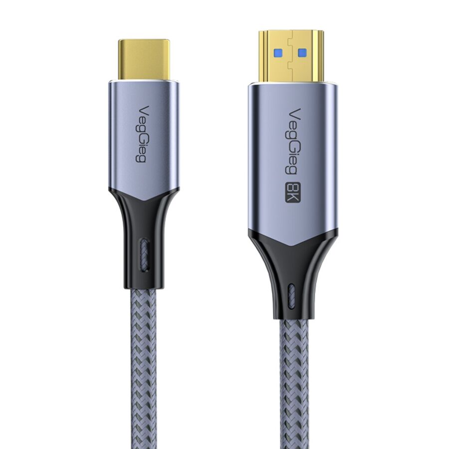 Veggieg USB-C to HDMI Kablo 8K@60Hz 4K@240Hz 48Gbps HDR 3D Destekli Örgülü Görüntü Aktarım Kablosu 2 Metre - 1