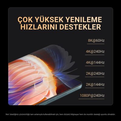 Veggieg USB-C to HDMI Kablo 8K@60Hz 4K@240Hz 48Gbps HDR 3D Destekli Örgülü Görüntü Aktarım Kablosu 2 Metre - 3