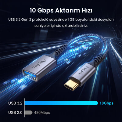 Veggieg USB-C to USB-A Dişi OTG Adaptör USB 3.2 10Gbps Type-C Dönüştürücü - 4
