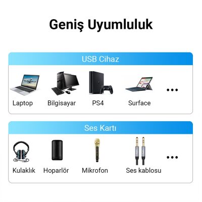VegGieg USB Ses Kartı 3.5mm Kulaklık ve Mikrofon Girişli - 4
