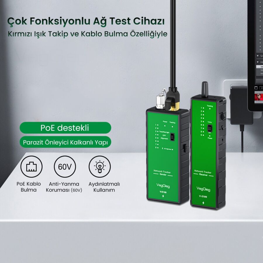 VegGieg V-E109 Çok Fonksiyonlu Poe Destekli Fiber Optik Ağ Test Cihazı - 2