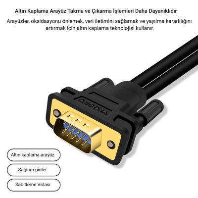 Veggieg VGA Splitter Kablo 1 Erkek to 2 Dişi Görüntü Çoklayıcı Ayırıcı Y Adaptör - 4