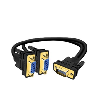 Veggieg VGA Splitter Kablo 1 Erkek to 2 Dişi Görüntü Çoklayıcı Ayırıcı Y Adaptör - 1