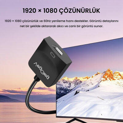 Veggieg VGA to HDMI Full HD 1080P 60Hz Aux Ses Destekli USB Beslemeli Çevirici Dönüştürücü Adaptör - 2