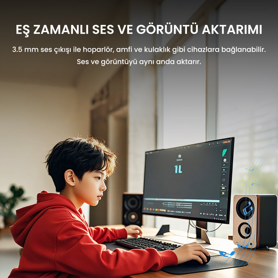 Veggieg VGA to HDMI Full HD 1080P 60Hz Aux Ses Destekli USB Beslemeli Çevirici Dönüştürücü Adaptör - 3