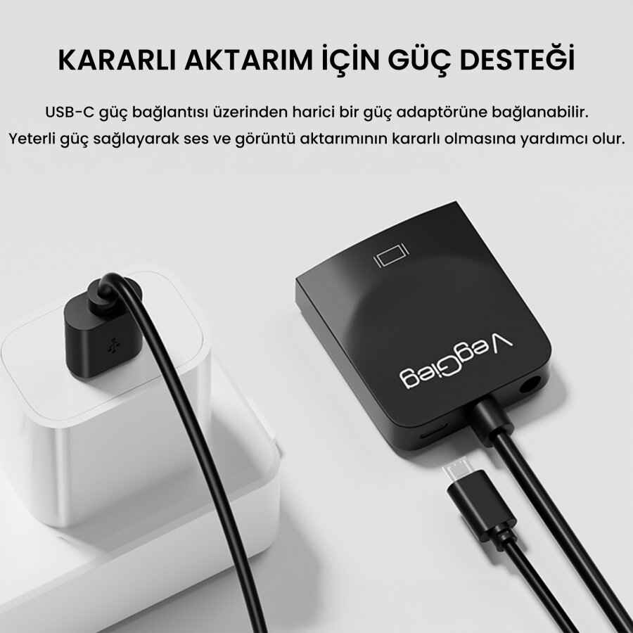 Veggieg VGA to HDMI Full HD 1080P 60Hz Aux Ses Destekli USB Beslemeli Çevirici Dönüştürücü Adaptör - 6