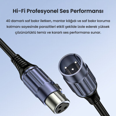 Veggieg XLR Erkek Dişi Profesyonel Mikrofon Kablosu Hi-Fi Ses Kalitesi OFC Bakır Enstrüman Ses Kablosu 20 Metre - 2