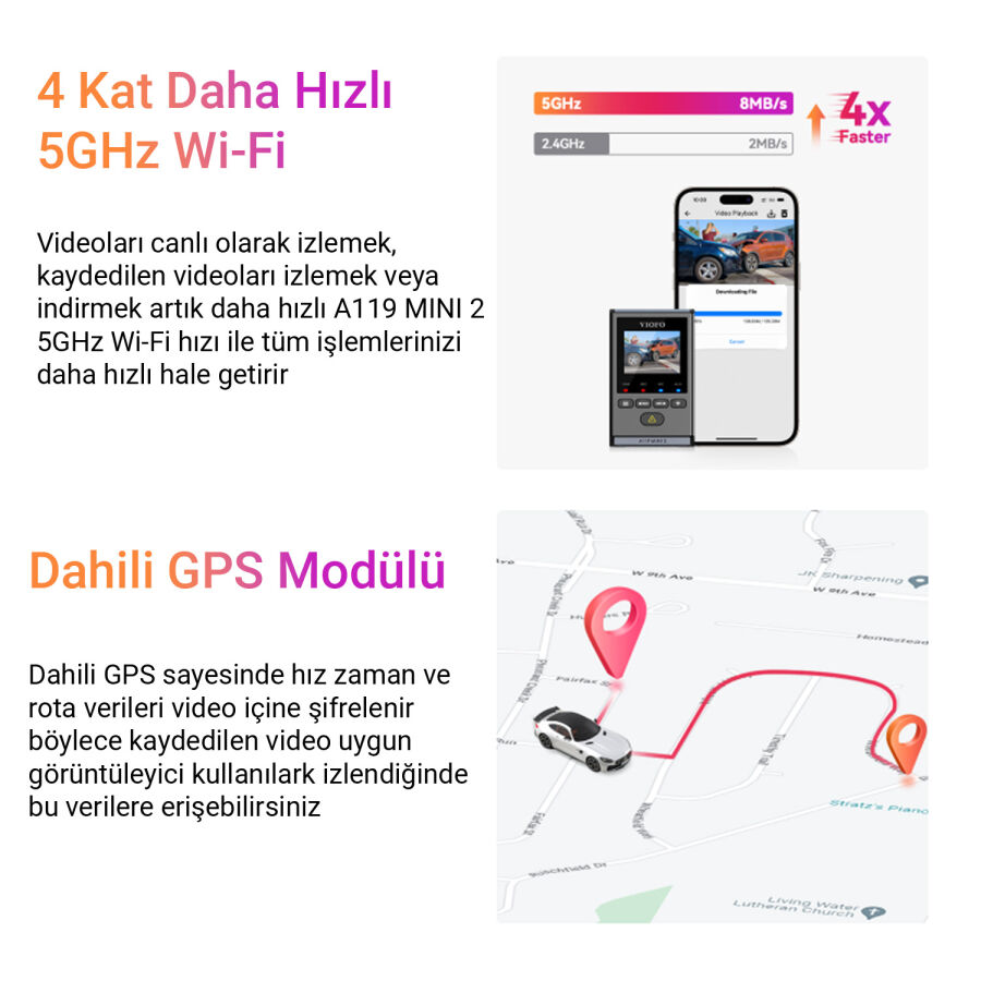 Viofo A119 Mini-2 HDR 2K 60FPS 5GHz WiFi ve GPS'li Araç Kamerası - 10