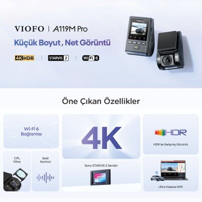 Viofo A119M PRO 4K HDR Sony STARVIS 2 Sensörlü Wi-Fi 6 GPS'li Araç Kamerası - 2