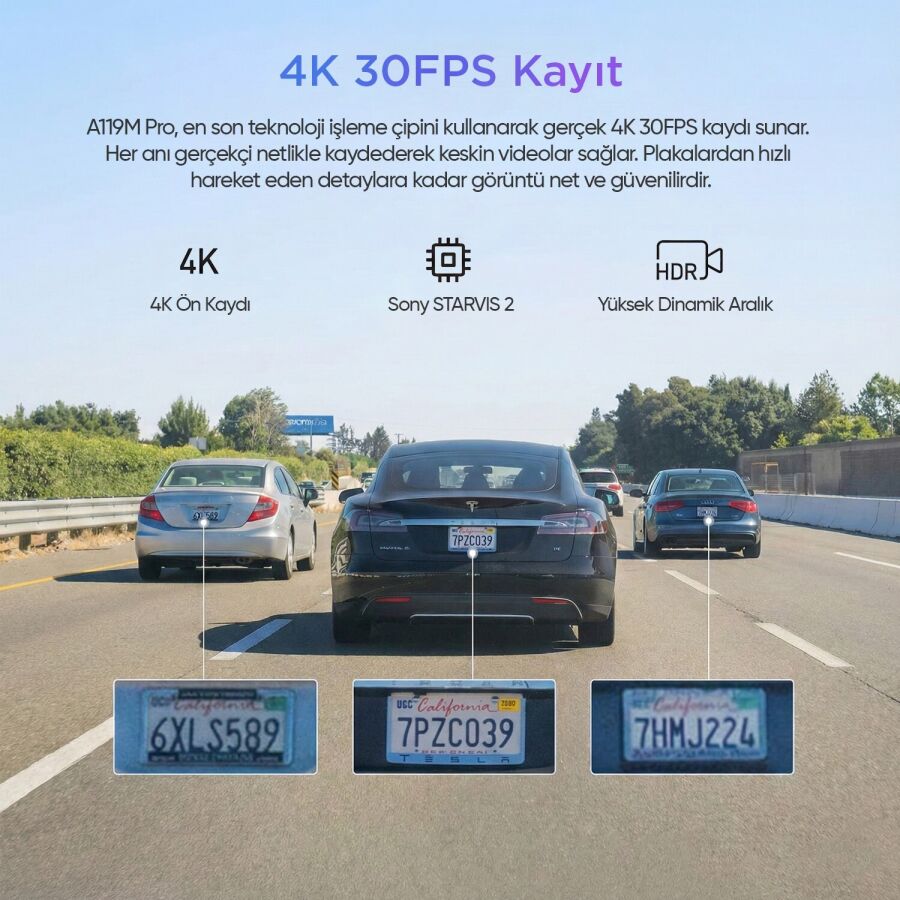 Viofo A119M PRO 4K HDR Sony STARVIS 2 Sensörlü Wi-Fi 6 GPS'li Araç Kamerası - 3