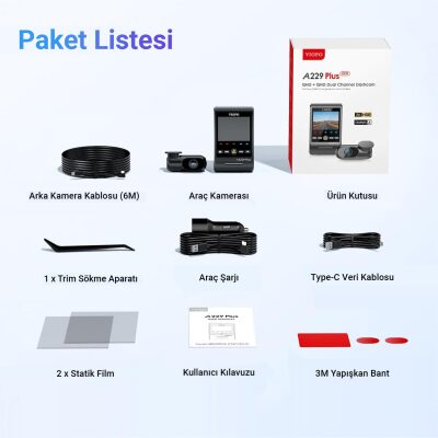 Viofo A229 Plus 2 Kameralı Ön+Arka 2K+2K HDR Sony Starvis 2 Sensörlü Wi-Fi GPS'li Araç Kamerası - 8