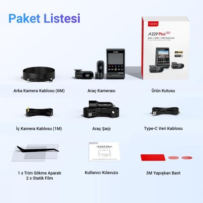 Viofo A229 Plus 3 Kameralı Ön-İç-Arka 2K+2K+1080P HDR Sony Starvis 2 WiFi GPS’li Araç Kamerası - 7