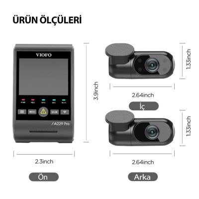 Viofo A229 Pro 3 Kameralı Ön-İç-Arka 4K+2K+1080P HDR Sony Starvis 2 WiFi GPS’li Araç Kamerası - 5
