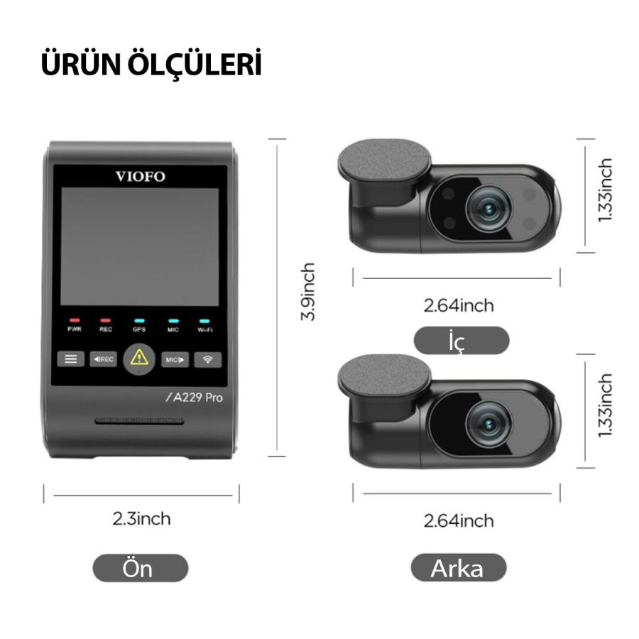 Viofo A229 Pro 3 Kameralı Ön-İç-Arka 4K+2K+1080P HDR Sony Starvis 2 WiFi GPS’li Araç Kamerası - 5