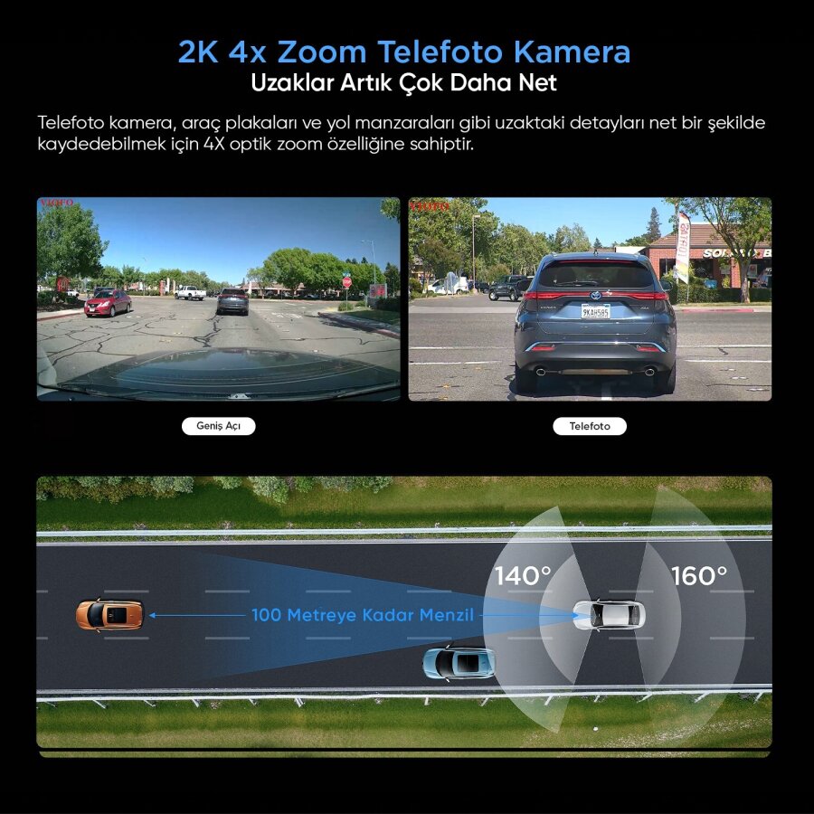 Viofo A229 Pro Tele 2 Kanallı Ön+Telefoto 4K+2K HDR Sony STARVIS 2 Sensör GPS'li Araç Kamerası - 4