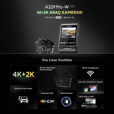 Viofo A229 Pro W 2 Kameralı Ön+Arka Su Geçirmez 4K+2K Sony STARVIS 2 Sensör GPS'li Araç Kamerası - 2