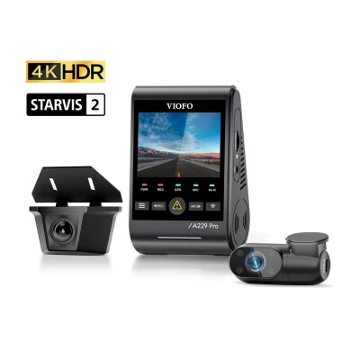 Viofo A229 Pro W 3 Kameralı Ön+Arka Su Geçirmez+İç 4K+2K+1080P Sony STARVIS 2 Sensör GPS'li Araç Kamerası