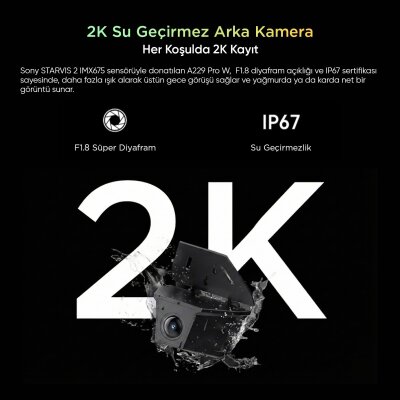 Viofo A229 Pro W 3 Kameralı Ön+Arka Su Geçirmez+İç 4K+2K+1080P Sony STARVIS 2 Sensör GPS'li Araç Kamerası - 4