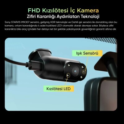 Viofo A229 Pro W 3 Kameralı Ön+Arka Su Geçirmez+İç 4K+2K+1080P Sony STARVIS 2 Sensör GPS'li Araç Kamerası - 5