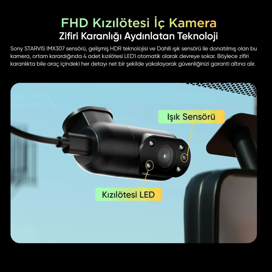 Viofo A229 Pro W 3 Kameralı Ön+Arka Su Geçirmez+İç 4K+2K+1080P Sony STARVIS 2 Sensör GPS'li Araç Kamerası - 5