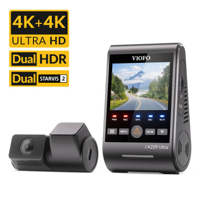 Viofo A229 Ultra 2 Kameralı Ön ve Arka 4K+4K Sony Starvis 2 Sensörlü Dual HDR Wi-Fi 6 GPS'li Araç Kamerası
