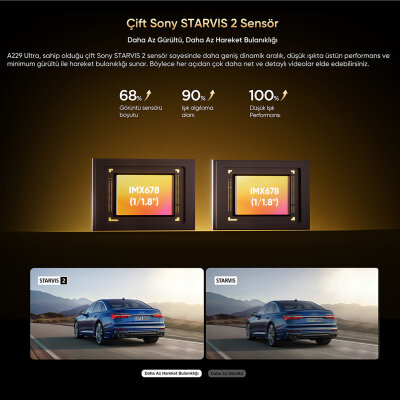 Viofo A229 Ultra 2 Kameralı Ön ve Arka 4K+4K Sony Starvis 2 Sensörlü Dual HDR Wi-Fi 6 GPS'li Araç Kamerası - 3