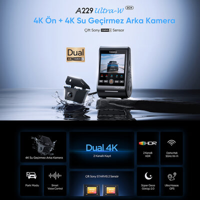 Viofo A229 Ultra 2 Kameralı Ön ve Arka Dış Su Geçirmez 4K+4K Sony Starvis 2 Sensörlü Dual HDR Wi-Fi 6 GPS'li Araç Kamerası - 2