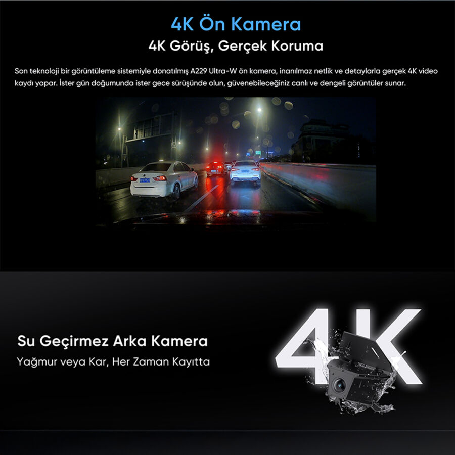 Viofo A229 Ultra 2 Kameralı Ön ve Arka Dış Su Geçirmez 4K+4K Sony Starvis 2 Sensörlü Dual HDR Wi-Fi 6 GPS'li Araç Kamerası - 5