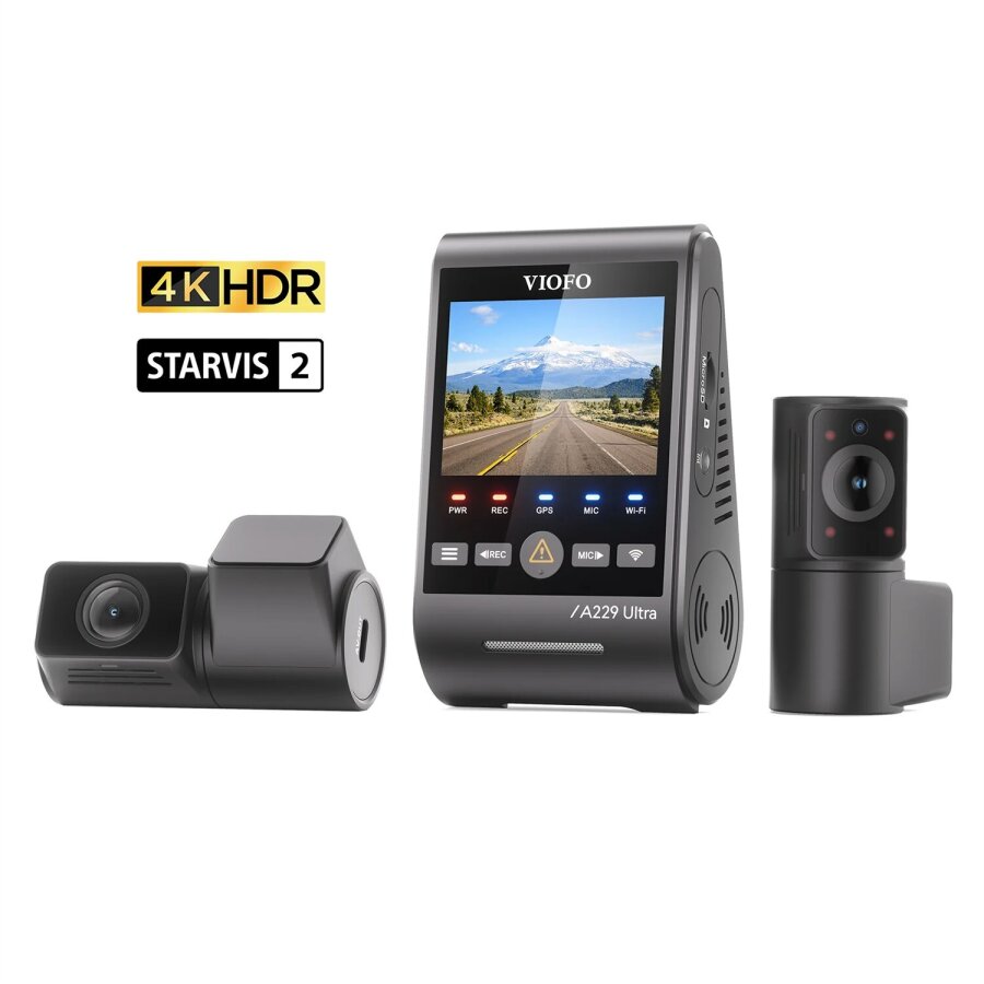 Viofo A229 Ultra 3 Kameralı Ön+İç+Arka 4K+4K+1080P Sony Starvis 2 Sensörlü HDR Wi-Fi 6 GPS'li Araç Kamerası - 1